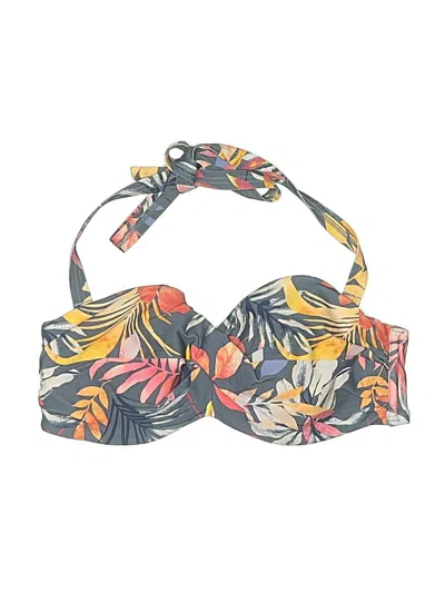 Pre-owned Lascana Swimsuit Top Gray Tropical Pattern Swimwear