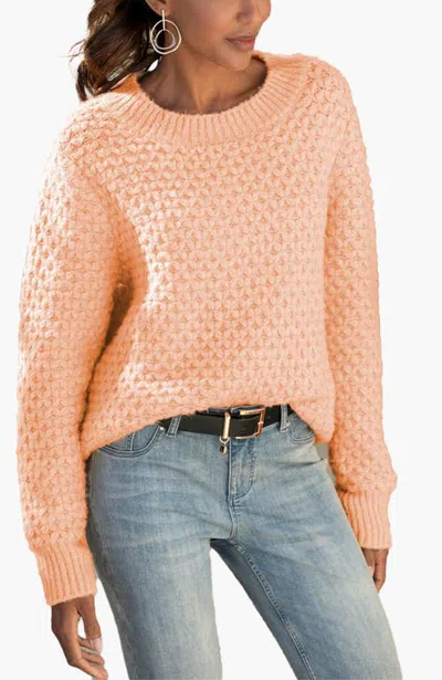 Lascana Textured Long Sleeve Sweater In Orange