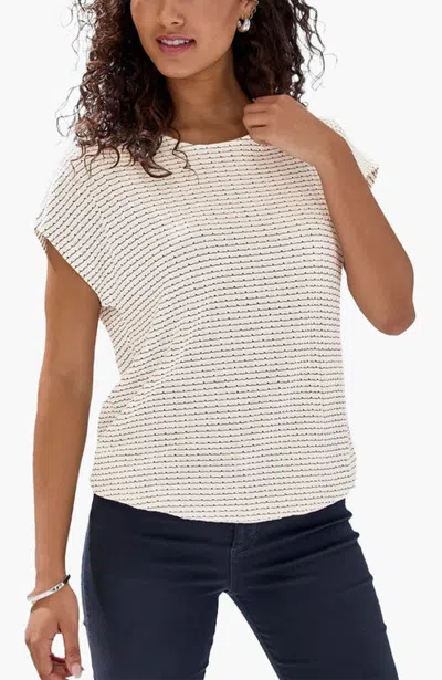 Lascana Textured Short Sleeve Top In Black & Ivory
