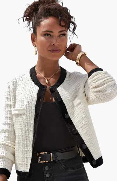 Lascana Tweed Look Cardigan In White
