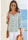 Lascana Women's 2 Pk 3/4 Sleeve V-neck Tops In Multi