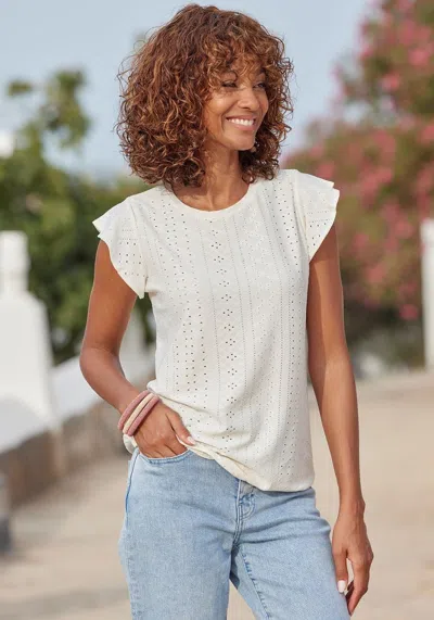 Lascana Women's 2 Pk Eyelet Tops In White