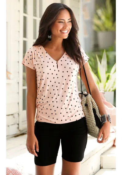 Lascana Women's 2 Pk Keyhole Print Tops In Brown