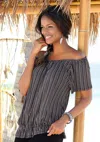Lascana Women's 2 Pk Smocked Off The Shoulder Tops In Black