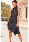 Lascana Women's Asymmetrical Dot Print Dress In Black