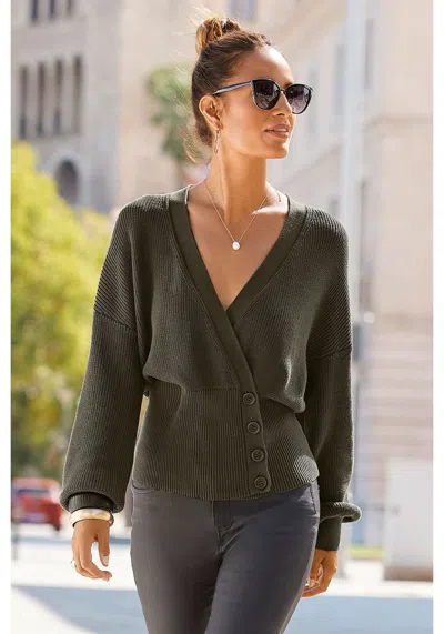 Lascana Women's Balloon Sleeve Cardigan In Green