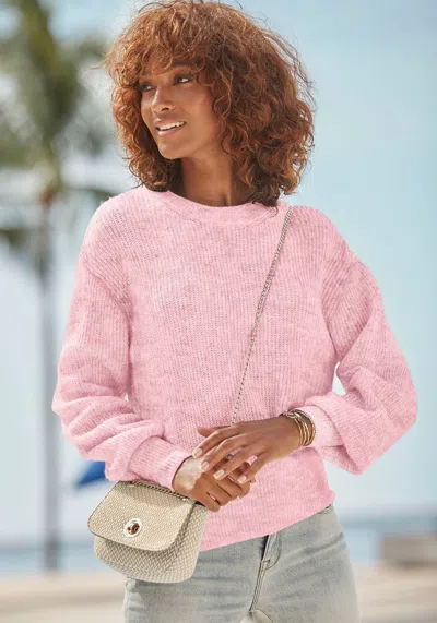 Lascana Women's Balloon Sleeve Sweater In Pink