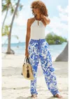 Lascana Women's Belted Floral Pants In White