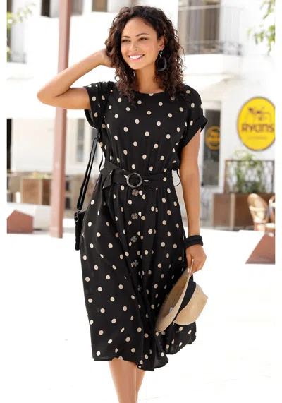 Lascana Women's Belted Polka Dot Dress In Multi