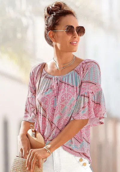 Lascana Women's Boho Flare Sleeve Top In Pink