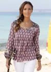 Lascana Women's Boho Long Sleeve Top In Purple