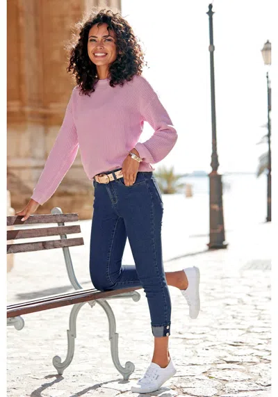Lascana Women's Button Cuff Skinny Jeans In Pink