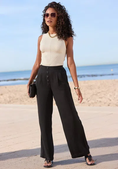Lascana Women's Button Detail Wide Leg Pants In Animal Print