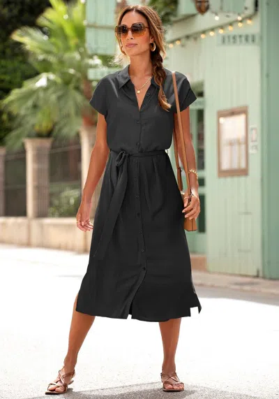 Lascana Women's Button Down Dress In Black