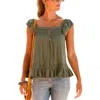 Lascana Women's Button Down Ruffle Blouse In Green
