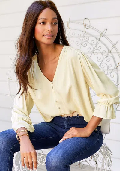 Lascana Women's Button Down V-neck Blouse In White