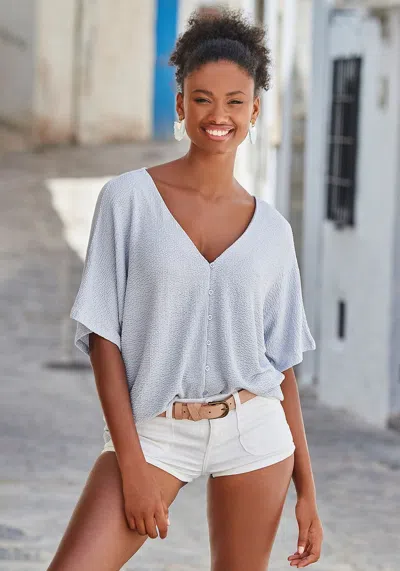 Lascana Women's Button Down V-neck Top In Blue