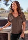 Lascana Women's Button Down V-neck Top In Green
