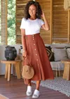 Lascana Women's Button Front Midi Skirt