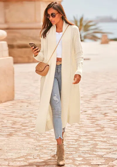 Lascana Women's Cable Knit Duster Cardigan In Neutral