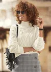 Lascana Women's Cable Knit Turtleneck Sweater In White