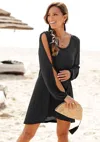 Lascana Split Sleeve Black Dress In Black