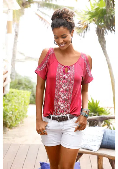 Lascana Women's Cold Shoulder Print Top In Pink