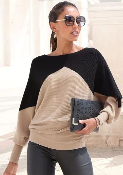 Lascana Women's Color Block Ribbed Knit Sweater In Gray