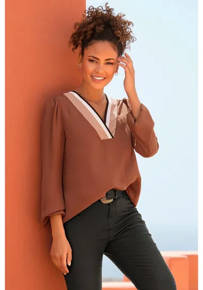 Lascana Women's Contrast V-neck Blouse In Orange