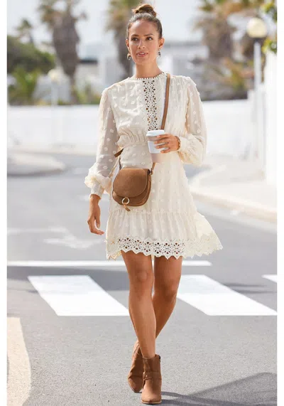 Lascana Women's Crochet Detail Dress In White