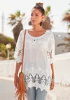 Lascana Women's Crochet Detail Tunic In White