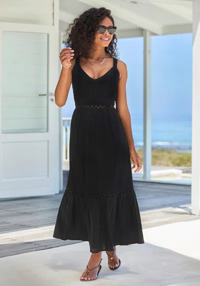 Lascana Women's Crochet Insert Dress In Black