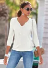 Lascana Women's Crochet Lace 3/4 Sleeve Top In White