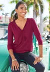 Lascana Women's Crochet Lace 3/4 Sleeve Top In Pink