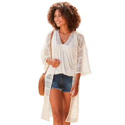 Lascana Women's Crochet Lace Long Cardigan In Beige