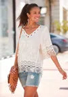 Lascana Women's Crochet Trim Tunic Blouse In White