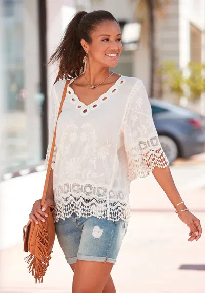 Lascana Women's Crochet Trim Tunic Blouse