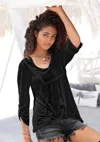 Lascana Women's Embroidered 3/4 Sleeve Top In Black