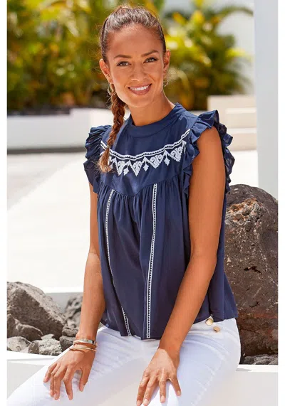 Lascana Women's Embroidered Blouse In Blue