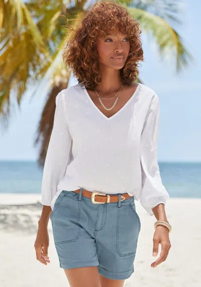 Lascana Women's Eyelet Detail V-neck Blouse In White