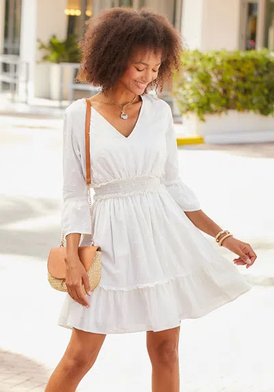Lascana Women's Eyelet Detail V-neck Dress In White
