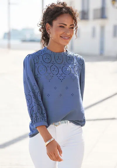Lascana Women's Eyelet Lace Blouse In Blue