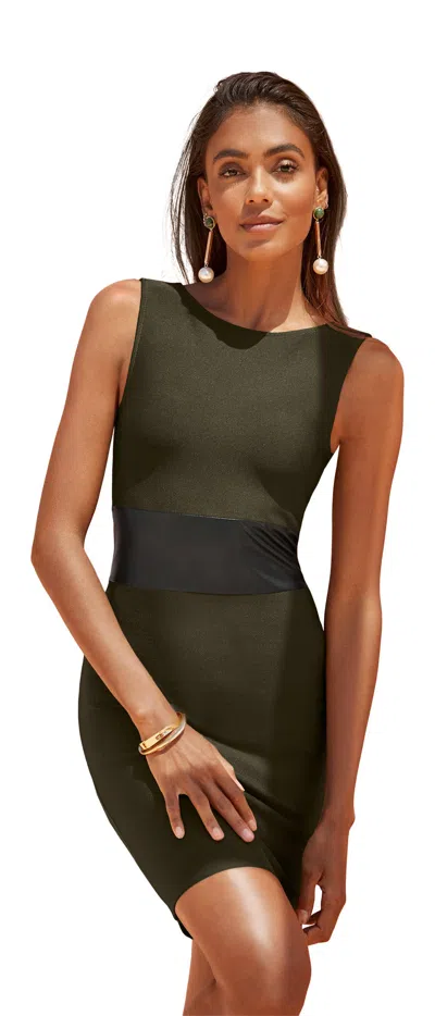 Lascana Women's Faux Leather Detail Bandage Dress In Green