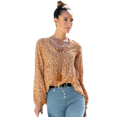 Lascana Women's Floral Boho Blouse In Brown