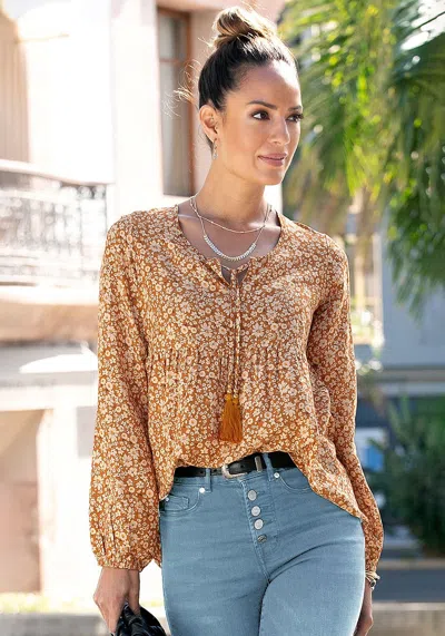 Lascana Women's Floral Boho Blouse In Brown