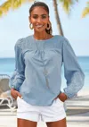 Lascana Women's Floral Embroidered Sleeve Blouse In Multi