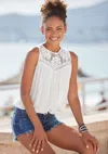 Lascana Women's Floral Lace Insert Top In White