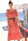 Lascana Women's Floral Pattern Midi Dress In Red