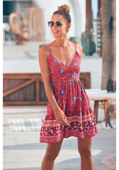 Lascana Women's Floral Print V-neck Dress In Pink