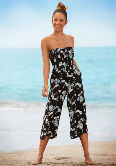 Lascana Women's Floral Strapless Culotte Jumpsuit In Multi